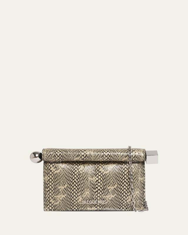 La Petit Pochette Rond Snakeskin-Embossed Clutch Bag